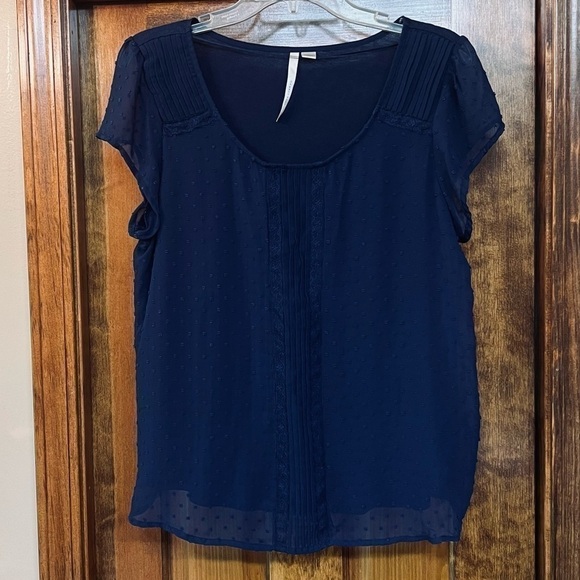 LC Lauren Conrad Tops - LC Lauren Conrad Swiss Dot SS Pullover Top Blouse Sz L Blue EUC
